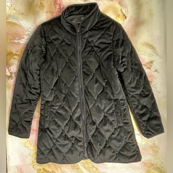 Unreal Fur / Anthropologie Moon Shadow Black Quilted Velvet Coat L - Picture 7 of 12